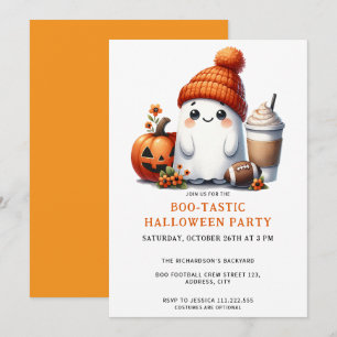 Cute Ghost Football Boo-Tastic Halloween fest Inbjudningar