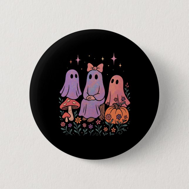 Cute Ghost Friends Shirt Pastel Spooky Halloween M Knapp (Framsida)