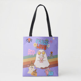 Cute Ghost Groovy Stil Light Lila Tote Bag Tygkasse