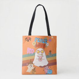Cute Ghost Groovy Stil Orange Tote Bag Tygkasse