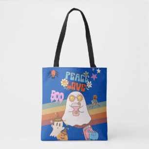 Cute Ghost Groovy Stil Peace&Kärlek Blue Tote Bag  Tygkasse