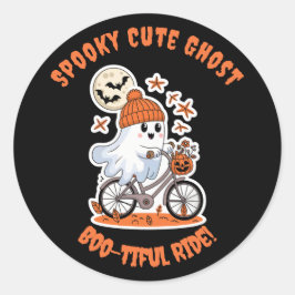 Cute Ghost Halloween - Adorable Biking Ghost Runt Klistermärke