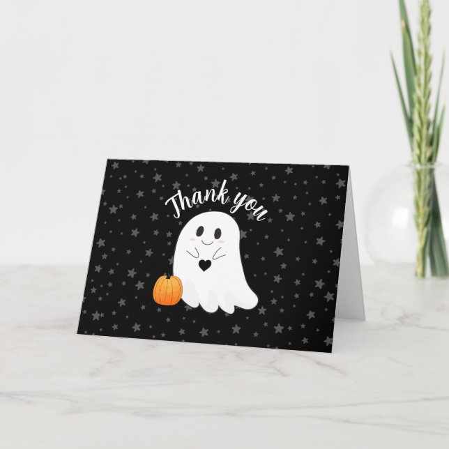 Cute Ghost Halloween Baby Shower Tack Kort (Framsida)