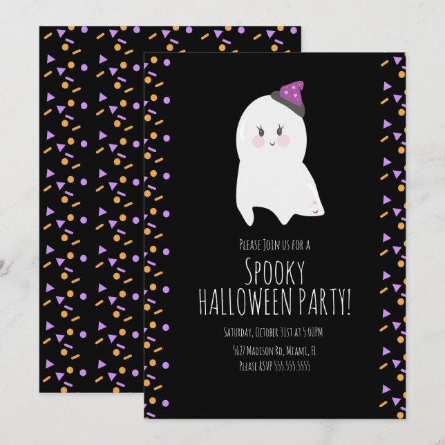 Cute Ghost Halloween Birthday Costume Spooky Party Inbjudningar (Fram/baksida)
