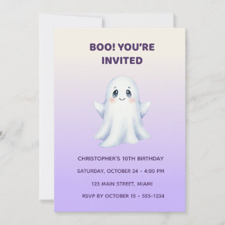Cute Ghost Halloween Birthday Invitation | Kids Sp Inbjudningar