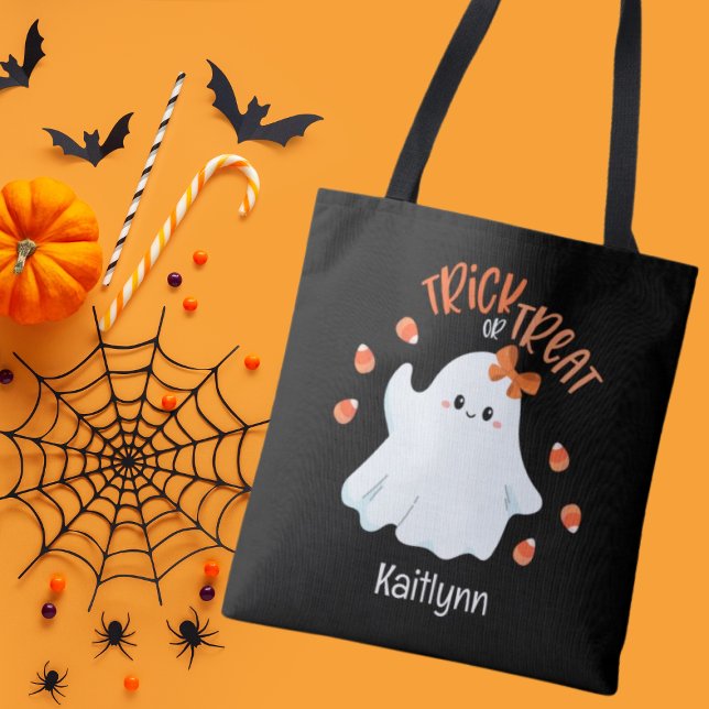 Cute Ghost Halloween Bus eller godis Tote Bag Tygkasse (Skapare uppladdad)