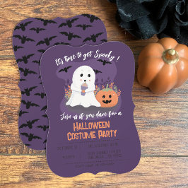 Cute Ghost Halloween Costume Party Lila Inbjudan
