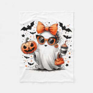 Cute Ghost Halloween Diva Tecknad Sungles Handg Fleecefilt