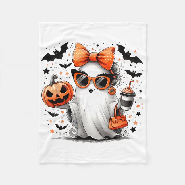 Cute Ghost Halloween Diva Tecknad Sungles Handg Fleecefilt (Framsidan)