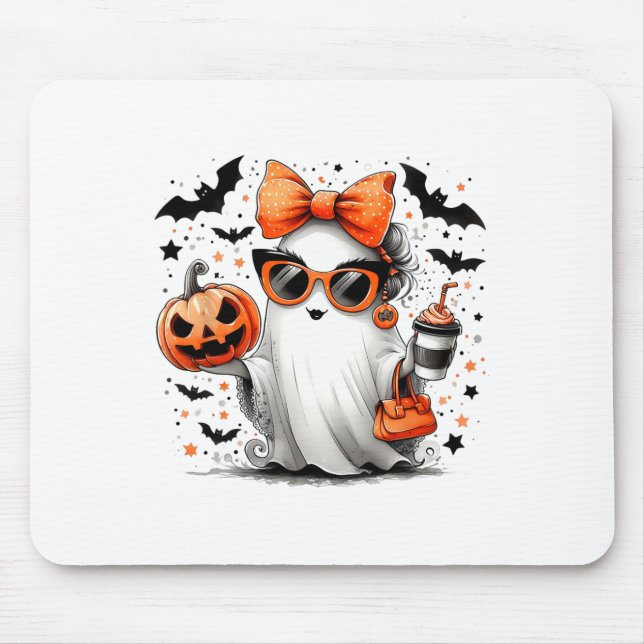 Cute Ghost Halloween Diva Tecknad Sungles Handg Musmatta (Framsidan)