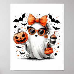 Cute Ghost Halloween Diva Tecknad Sungles Handg Poster