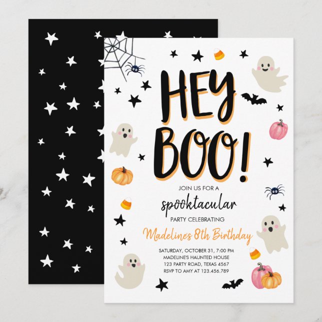 Cute Ghost Halloween Födelsedagsfest inbjudan (Fram/baksida)
