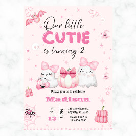 Cute Ghost Halloween-Födelsedagsfest varje år Rosa Inbjudningar