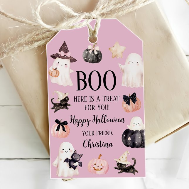 Cute Ghost Halloween Girl 1st Birthday Party Presentetikett (Skapare uppladdad)