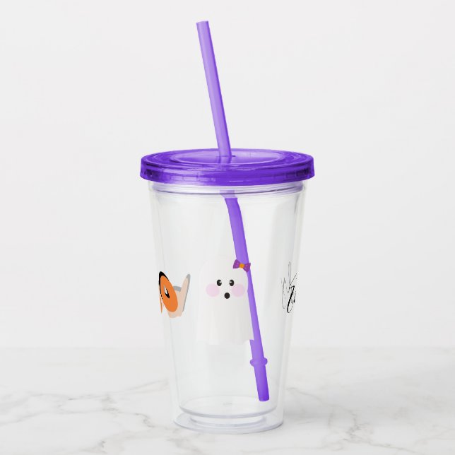 Cute Ghost Halloween Hand plockade Lettering Namn Take Away Mugg (Vänster)