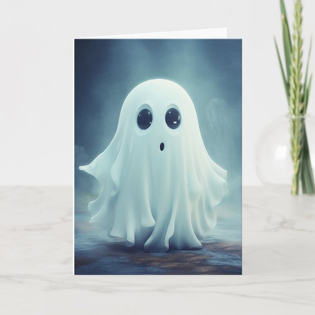 Cute Ghost Halloween Helgkort (Framsida)