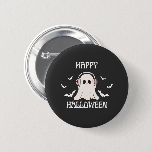 Cute Ghost Halloween-hörlurar Knapp (Framsida & baksida)