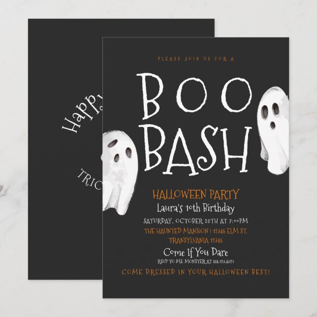 Cute Ghost Halloween-inbjudan Inbjudningar (Fram/baksida)