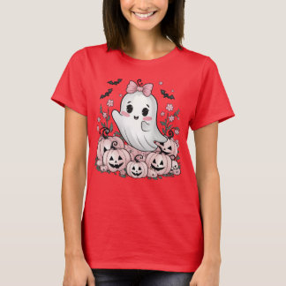 Cute Ghost Halloween Kawaii Pumpkin & Fladdermus D T Shirt