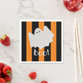 Cute Ghost Halloween Napkins Orange Black Rand Pappersservett