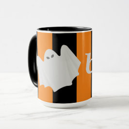 Cute Ghost Halloween Orange och Black Rand Boo! Mugg