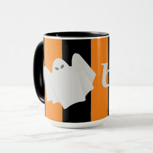 Cute Ghost Halloween Orange och Black Rand Boo! Mugg