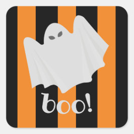 Cute Ghost Halloween Orange och Black Rand Fyrkantigt Klistermärke