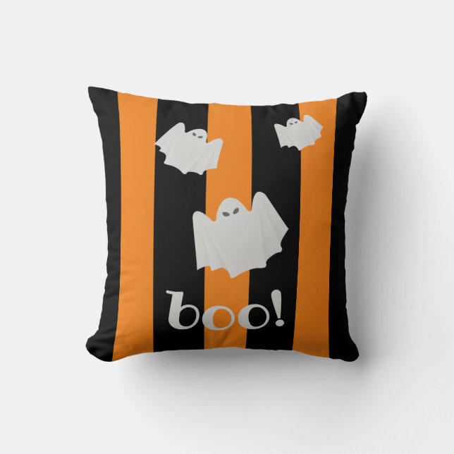 Cute Ghost Halloween Orange och Black Reversible Kudde (Framsida)