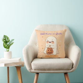 Cute Ghost Halloween Pillow - Editable Namn eller Kudde