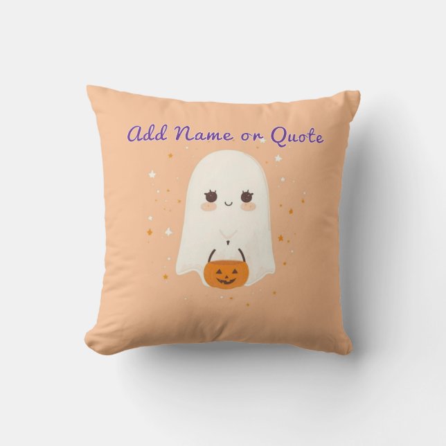 Cute Ghost Halloween Pillow - redigerbar text Kudde (Framsida)