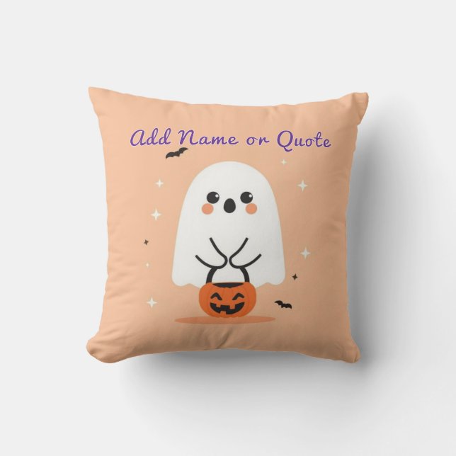 Cute Ghost Halloween Pillow - redigerbar text Kudde (Framsida)