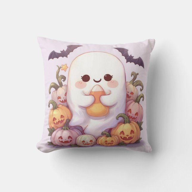 Cute Ghost Halloween Pillow - Spooky Decor Kudde (Framsida)