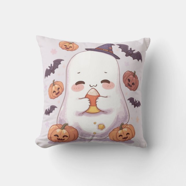 Cute Ghost Halloween Pillow - Spooky Decor Kudde (Framsida)