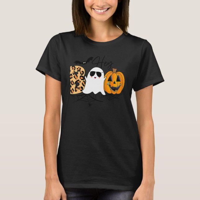 Cute Ghost Halloween Pumpkin Ansikte Hej Boo Trend T Shirt (Framsida)