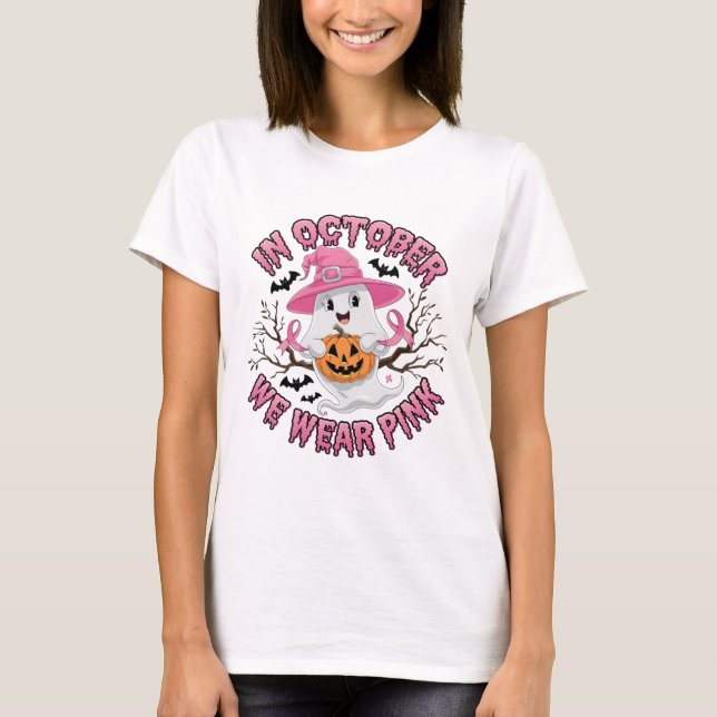 Cute Ghost Halloween Pumpkin T-Shirt Design (Framsida)