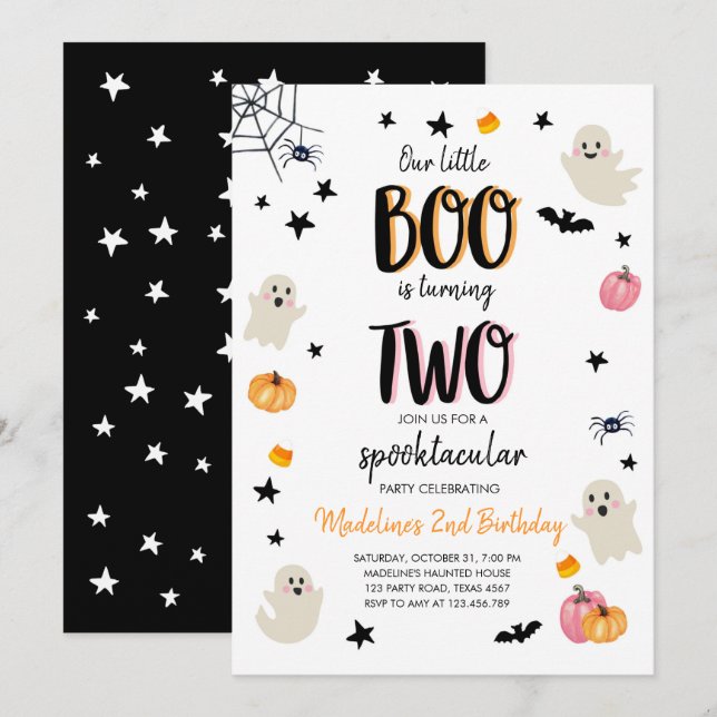 Cute Ghost Halloween:s andra födelsedagsinbjudan Inbjudningar (Fram/baksida)