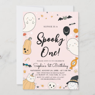 Cute Ghost Halloween Spooky 1:a födelsedagen Party Inbjudningar