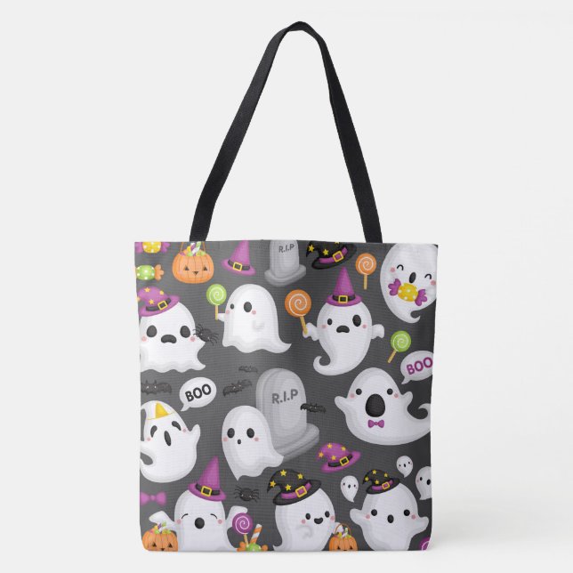 Cute Ghost Halloween Tote Bag Tygkasse (Framsida)