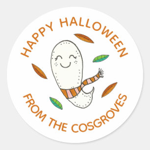 Cute Ghost Halloween Treat Bag Runt Klistermärke