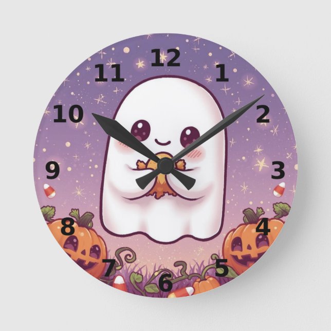 Cute Ghost Halloween Wall Clock ⏰👻 Rund Klocka (Framsida)