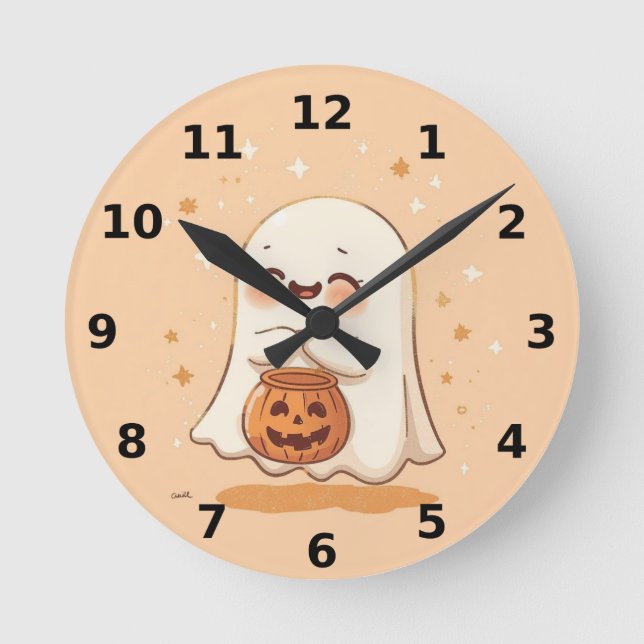 Cute Ghost Halloween Wall Clock Rund Klocka (Framsida)