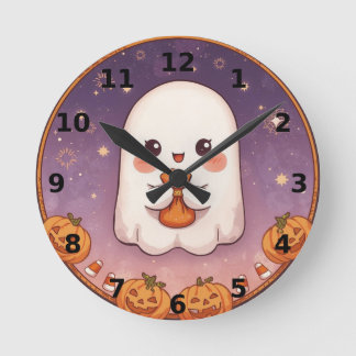 Cute Ghost Halloween Wall Clock Rund Klocka