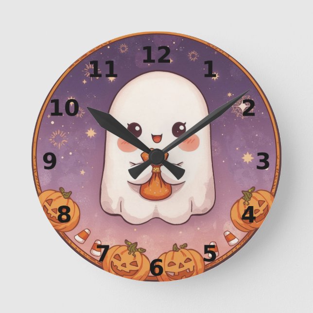 Cute Ghost Halloween Wall Clock Rund Klocka (Framsida)