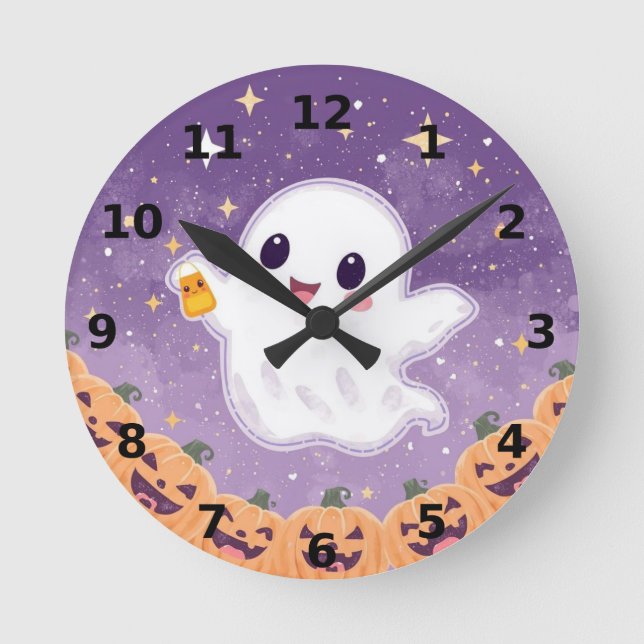 Cute Ghost Halloween Wall Clock ⏰🎃 Rund Klocka (Framsida)