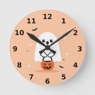 Cute Ghost Halloween Wall Clock - Spooky Decor Rund Klocka