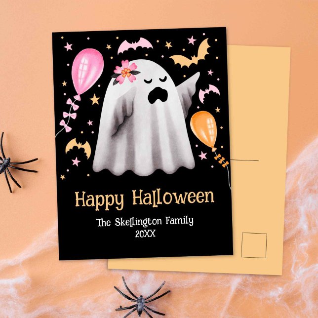 Cute Ghost Happy halloween Vykort (Cute Ghost Happy Halloween Postcard)