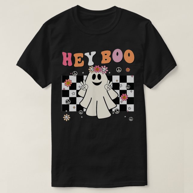 Cute Ghost Hej Boo Funny Halloween Småbarn Girl Wo T Shirt (Design framsida)