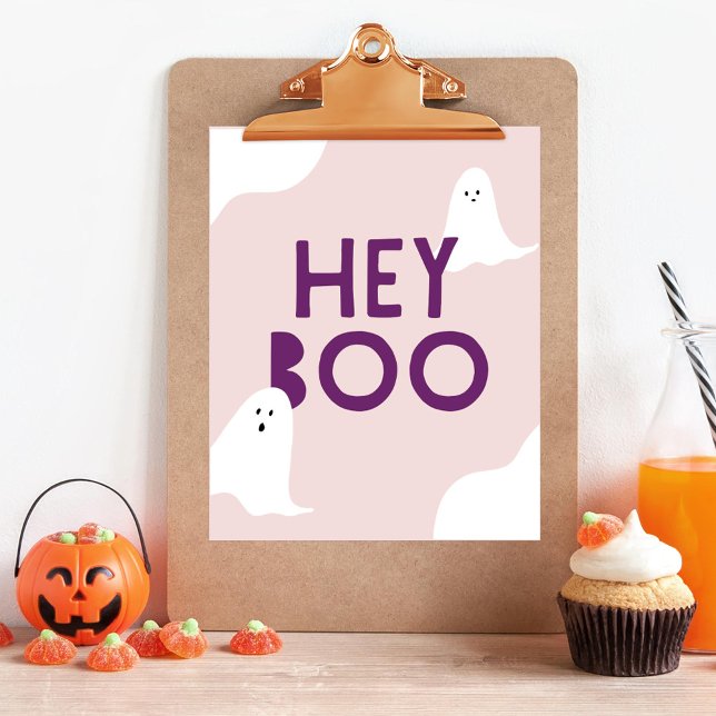 Cute Ghost Hej Boo Kids Halloween fest Poster (hey boo cute ghost halloween sign)