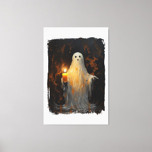 Cute Ghost Holding Candle Funny Halloween Gothic V Canvastryck