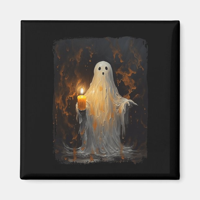Cute Ghost Holding Candle Funny Halloween Gothic V Magnet (Framsidan)